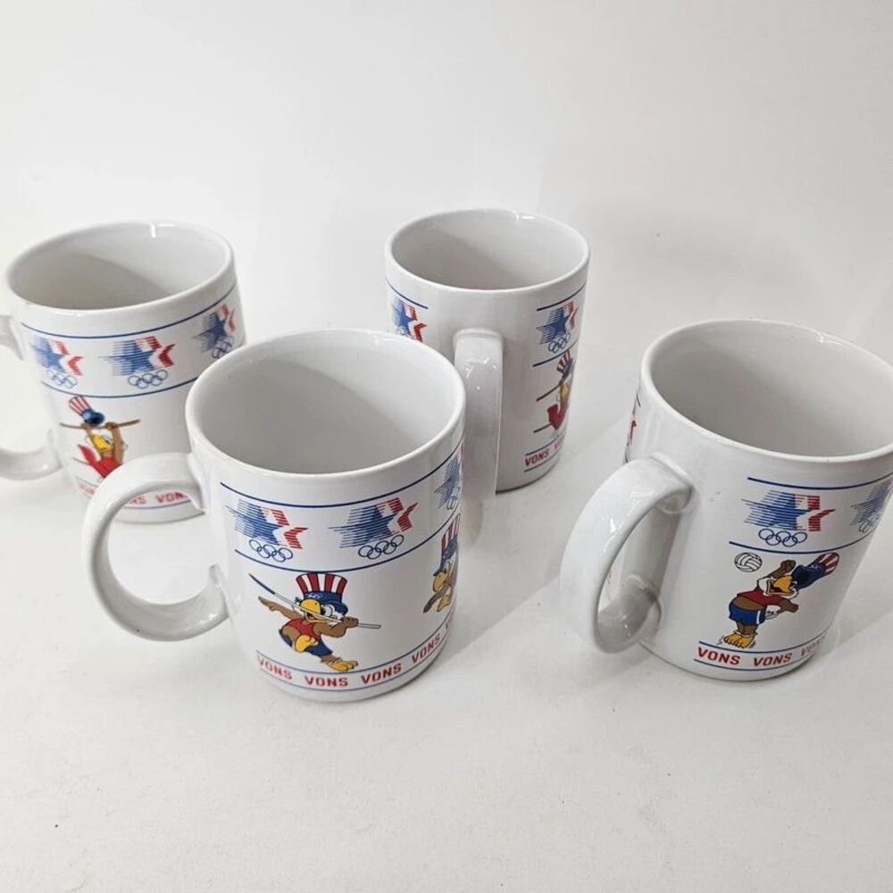 4 Vtg 1984 Los Angeles Olympic Gymnastics Vons Papel Mug Coffee Cups